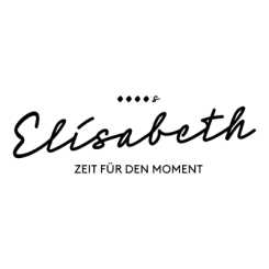 Elisabeth Logo: Elegante Schreibschrift mit dem Slogan „Zeit für den Moment“ für eine Hochzeitsfotografie-Marke.