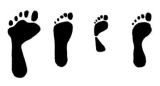 Familienfußabdrücke: Grafik mit Fußabdrücken von Erwachsenen und Kindern für Inhalte zu Elternschaft oder Genealogie.