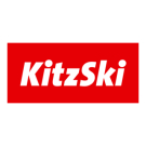 KitzSki Logo: Weißer Text auf rotem Hintergrund für das österreichische Skigebiet in Kitzbühel, Tirol.