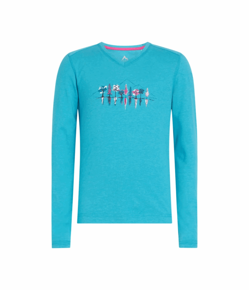 McKinley Langarmshirt für Mädchen in türkis mit Wald- und Bergmotiv