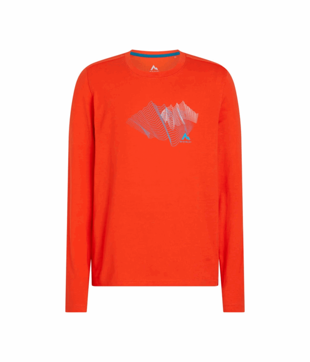 McKinley Bellun II Langarmshirt für Jungen in Rot mit Bergmotiv