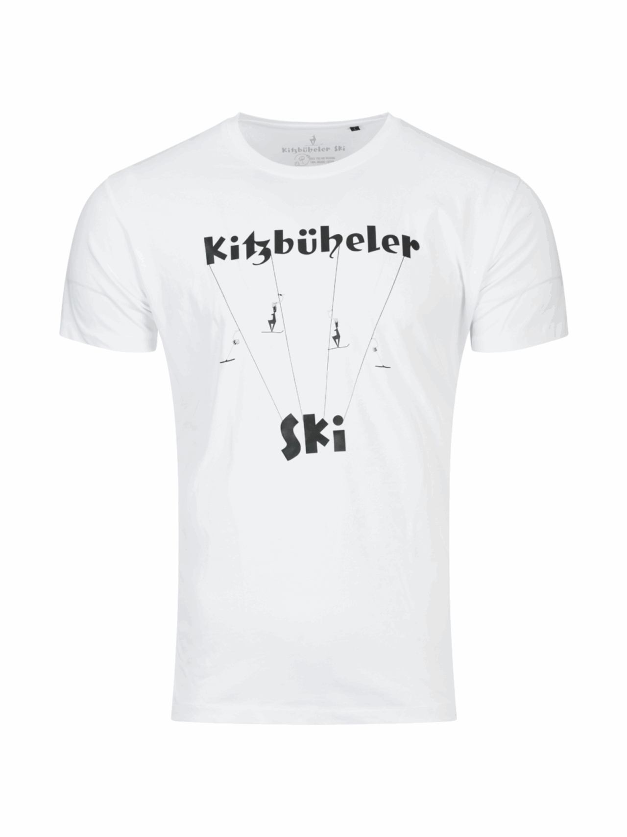Kitzbüheler Ski T-Shirt für Herren in weiß mit Schlepplift Design in schwarz